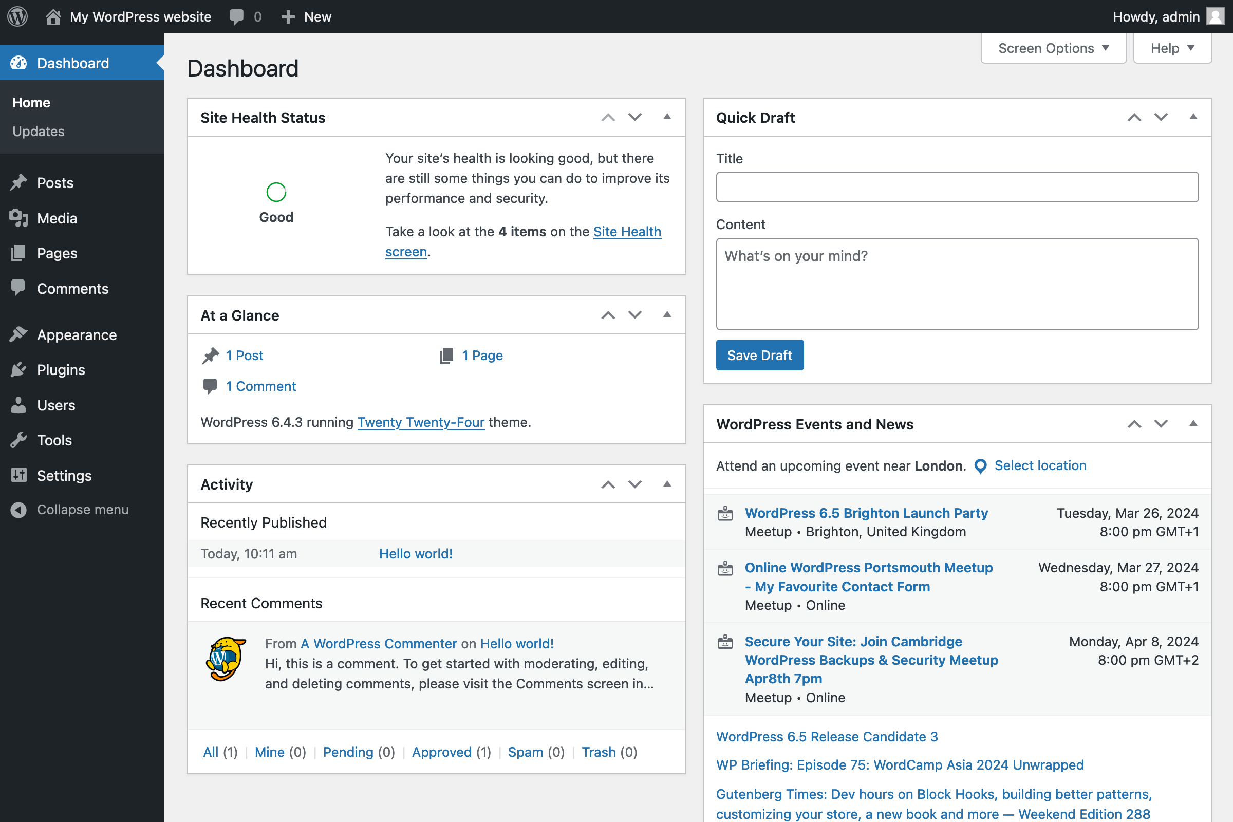 Pannello di amministrazione WordPress